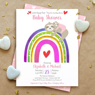  Budget Girl Baby Shower Sloth Rainbow Invitation 