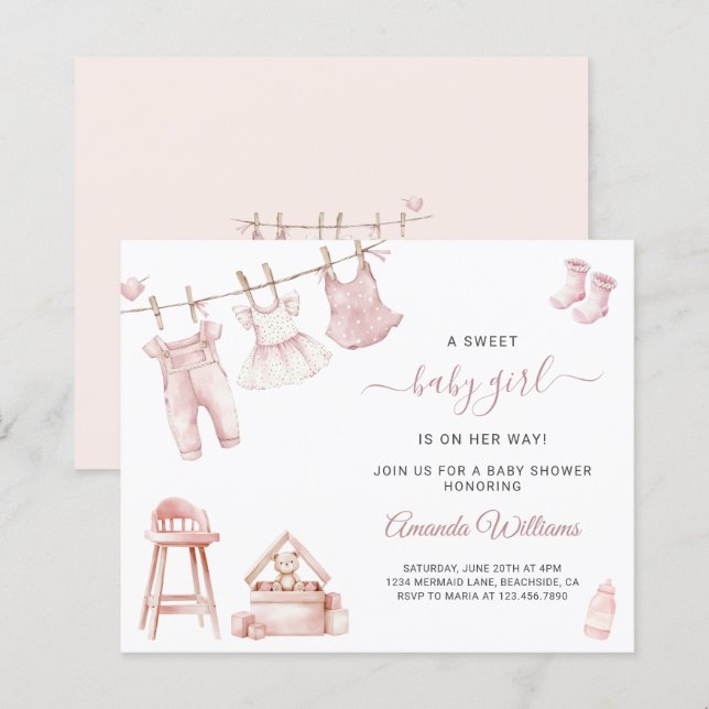 Budget Girl Clothesline Baby Shower Invitation (Front/Back)