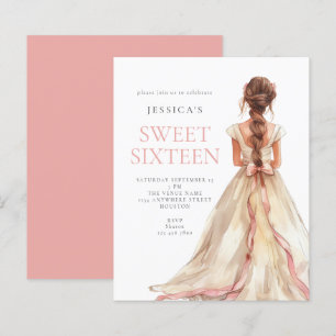 Budget Girl in Pink Bow Gown Sweet 16 invite