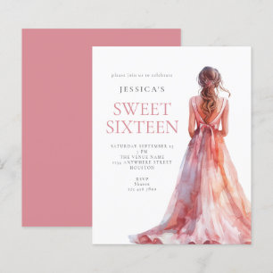 Budget Girl in Pink Gown Sweet 16 Birthday invite