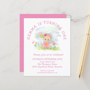 Budget Girl Pink 1st Birthday Party Invitation