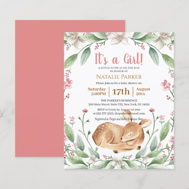 Budget Girl Woodland Deer Sage Floral Baby Shower (Front/Back)