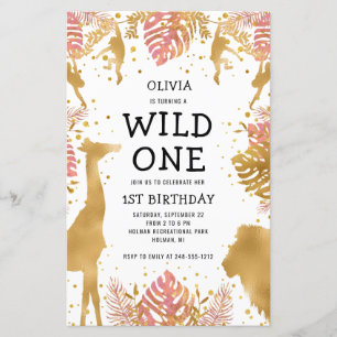 Budget Girls 1st Birthday Pink Safari Invitation