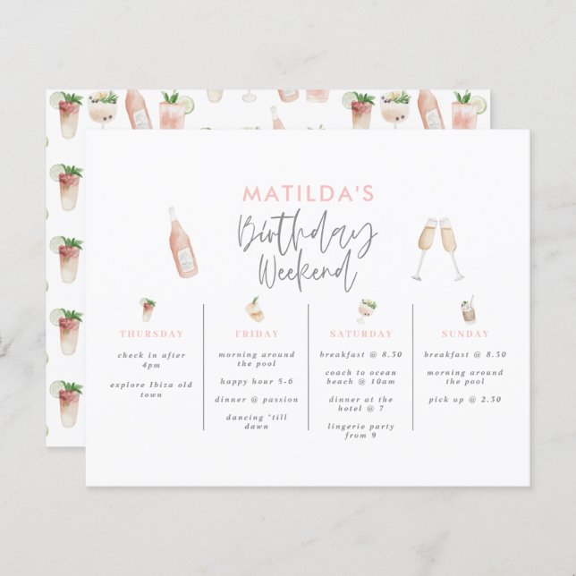 Budget girly elegant birthday weekend itinerary (Front/Back)