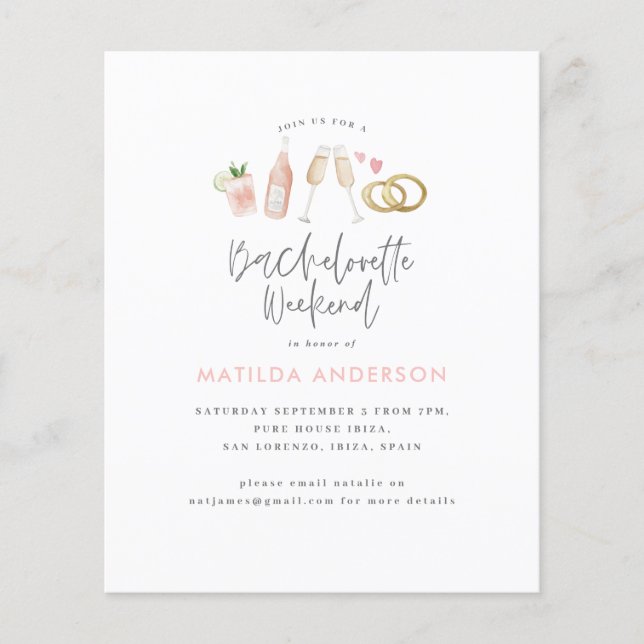 budget Girly pink champagne chic bachelorette Flyer (Front)