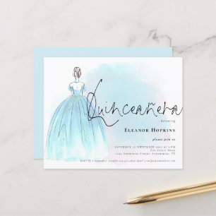 Budget Glam Blue Dress Quinceanera Invitation