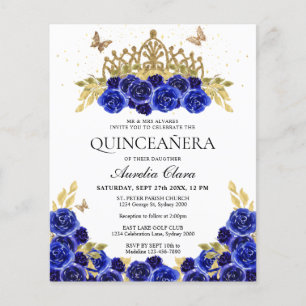 Budget Glam Blue Floral Gold Tiara Quinceanera