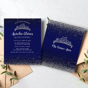 BUDGET Glam Blue Silver Glitter Tiara Quinceanera