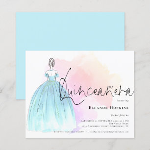 Budget Glam Dress Blue Quinceanera Invitation