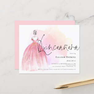 Budget Glam Dress Pink Quinceanera Invitation