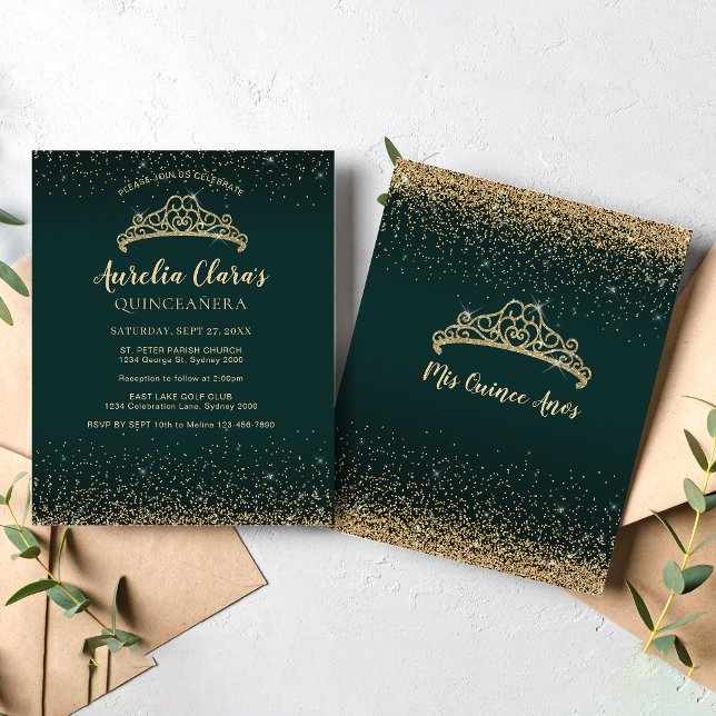 BUDGET Glam Emerald Gold Glitter Tiara Quinceanera (Creator Uploaded)