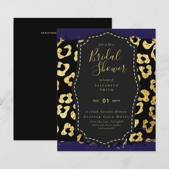 Budget Glam Gold Navy Bridal Shower Invite Animal (Front/Back)