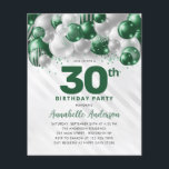 Budget Glam Green Silver Balloon Glitter Birthday<br><div class="desc">Modern Glam Emerald Green Silver Balloon Glitter Sparkle Any Age Birthday Invitation</div>