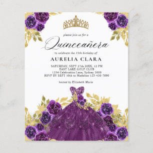 BUDGET Glam Purple Dress Floral 15th Quinceañera