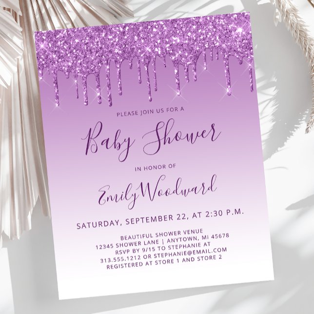 Budget Glam Purple Glitter Baby Shower Invitation (Creator Uploaded)