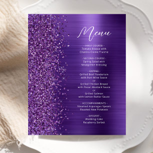 Budget Glam Purple Glitter Script Wedding Menu