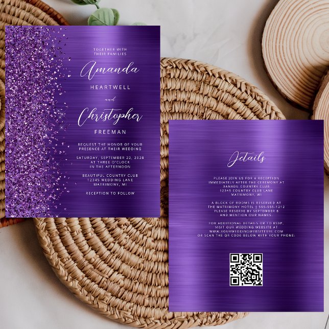 Budget Glam Purple QR Code Wedding Invitation (Creator Uploaded)
