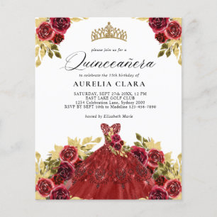 BUDGET Glam Red Dress Floral 15th Quinceañera
