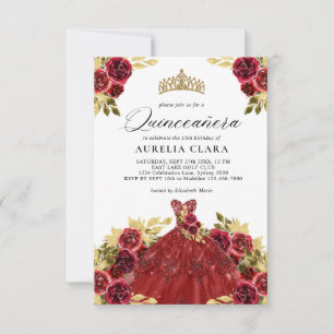 BUDGET Glam Red Dress Floral 15th Quinceañera Card
