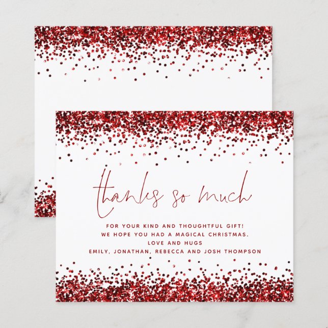 Budget Glam Red Glitter Christmas Thank You (Front/Back)