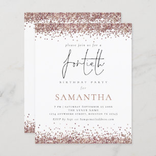 Budget Glam Rose Gold Glitter 40th Party Invite