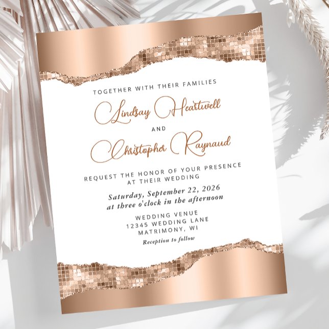 Budget Glam Rose Gold Mirror Tiles Wedding Invite (Creator Uploaded)