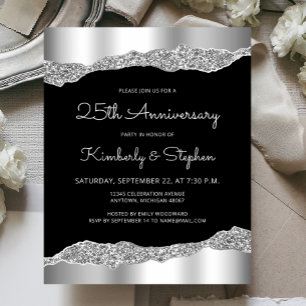 Budget Glam Silver Black 25th Anniversary Invite