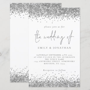 Budget Glam Silver Glitter Wedding Invitation