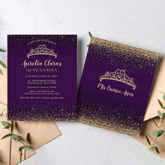 BUDGET Glam Violet Gold Glitter Tiara Quinceanera (Creator Uploaded)