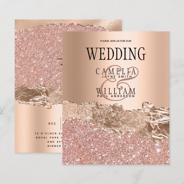 BUDGET Glamourous Rose Gold Wedding Invite (Front/Back)