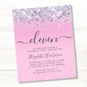 Budget Glitter 11th Birthday Party Invitation