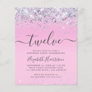 Budget Glitter 12th Birthday Party Invitation