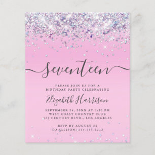 Budget Glitter 17th Birthday Party Invitation