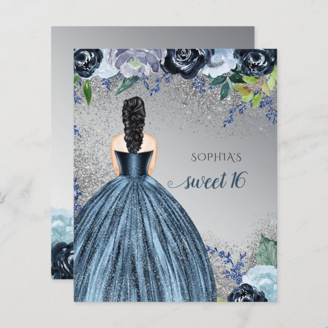 Budget Glitter Blue Dress Sweet 16 Invitation (Front/Back)