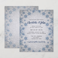 Budget Glitter Blue Snowflakes Wedding invitation