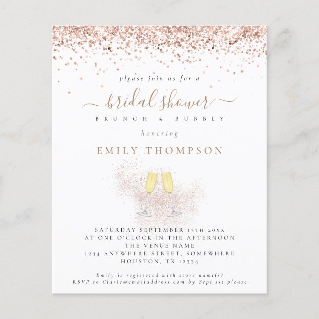 Budget Glitter Champagne Bridal Shower Invitation (Front)