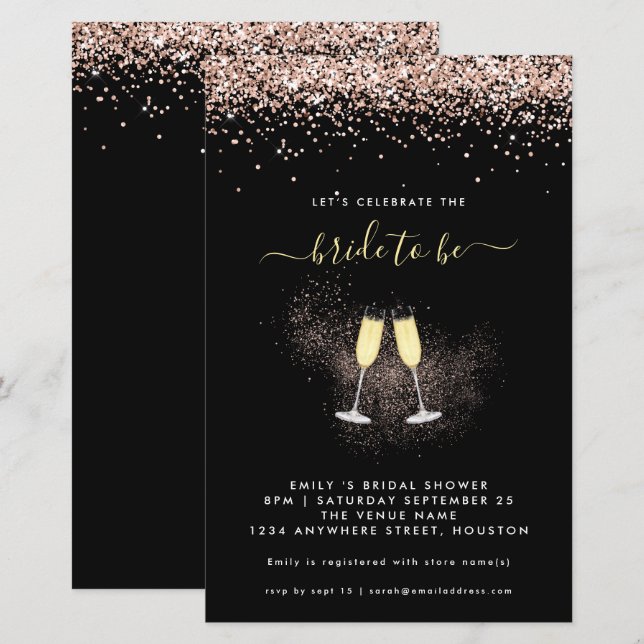Budget Glitter Champagne Bridal Shower Invitation (Front/Back)