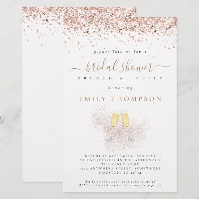 Budget Glitter Champagne Bridal Shower Invitation (Front/Back)