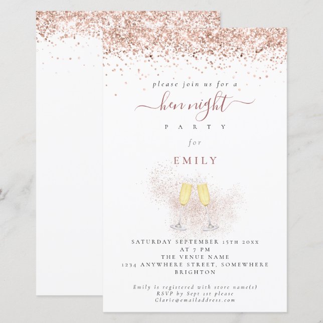 Budget Glitter Champagne Flutes Hen Night Invite (Front/Back)