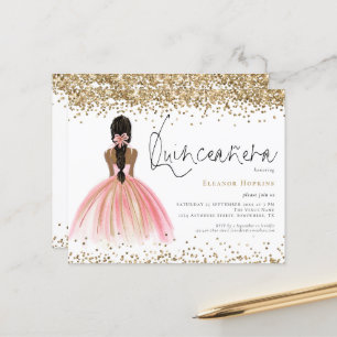 Budget Glitter Dark Hair Pink Gown Quinceanera