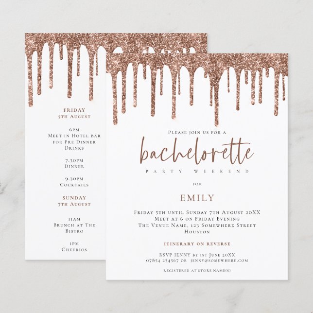 Budget Glitter Drip Bachelorette Weekend Invite (Front/Back)
