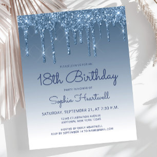 Budget Glitter Drip Blue 18th Birthday Party
