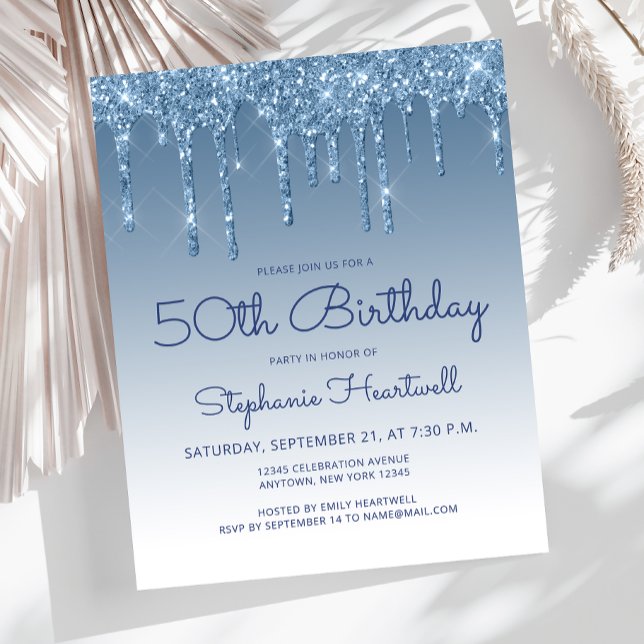 Budget Glitter Drip Blue 50th Birthday Party (Creator Uploaded)