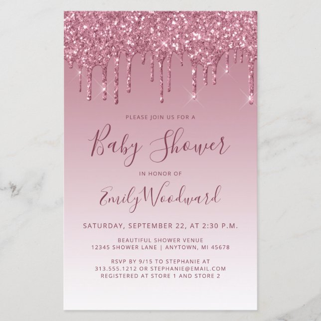 Budget Glitter Drip Burgundy Baby Shower Invite (Front)