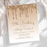 Budget Glitter Drip Gold 18th Birthday Invitation<br><div class="desc">This trendy 18th birthday invitation features a sparkly gold faux glitter drip border and ombre background. The words "18th Birthday" and the name of the guest of honour appear in casual gold handwriting script, with the rest of the customisable text in gold sans serif font. The same gold glitter drip...</div>