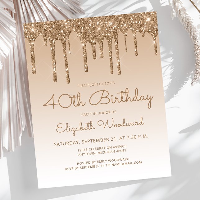 Budget Glitter Drip Gold 40th Birthday Invitation (Creator Uploaded)