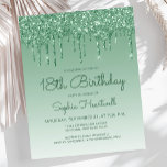 Budget Glitter Drip Green 18th Birthday Party<br><div class="desc">This trendy 18th birthday party invitation features a sparkly green faux glitter drip border and green ombre background. The words "18th Birthday" and the name of the guest of honour appear in casual green handwriting script, with the rest of the customisable text in sans serif font. The same green glitter...</div>
