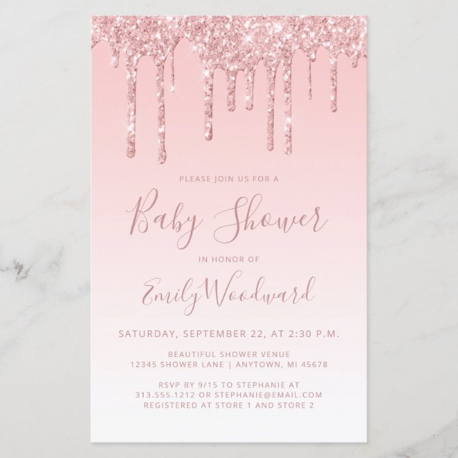 Budget Glitter Drip Pink Baby Shower Invite (Front)