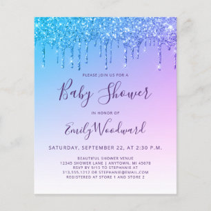 Budget Glitter Drip Rainbow Baby Shower Invitation