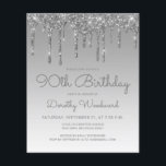 Budget Glitter Drip Silver 90th Birthday<br><div class="desc">This trendy 90th birthday invitation features a sparkly silver faux glitter drip border and ombre background. The words "90th Birthday" and the name of the guest of honour appear in casual grey handwriting script, with the rest of the customisable text in sans serif font. The same silver glitter drip design...</div>